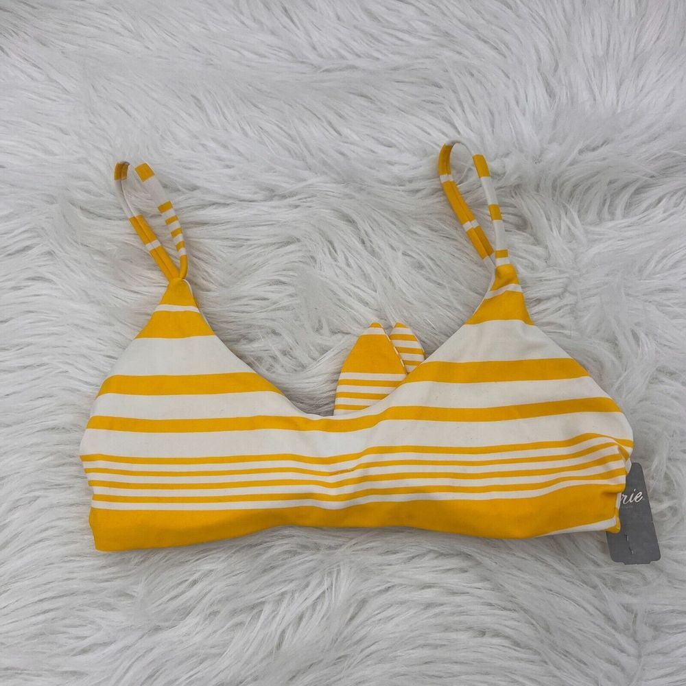Aerie Womens Bikini Top Yellow Striped Adjustable Strap Swimwear NWT